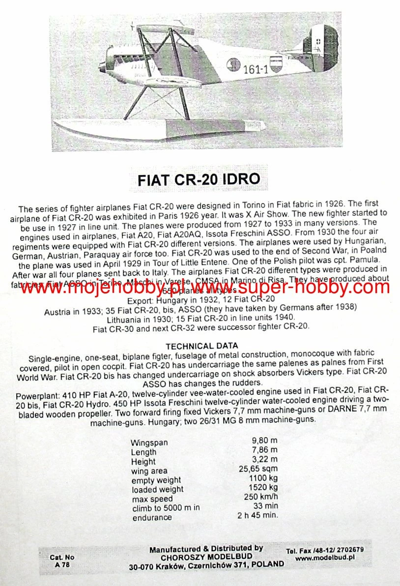 Choroszy Modelbud A78 Fiat CR-20 IDRO 8 Choroszy Modelbud A78 Fiat CR-20 IDRO - Image 8