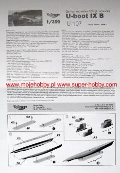 Mirage-Hobby 350503 U-107 (IXB Turm I) NIEMIECKI OKRĘT PODWODNY -RemoteFun Toys Shop 2392 2 mir350503 1