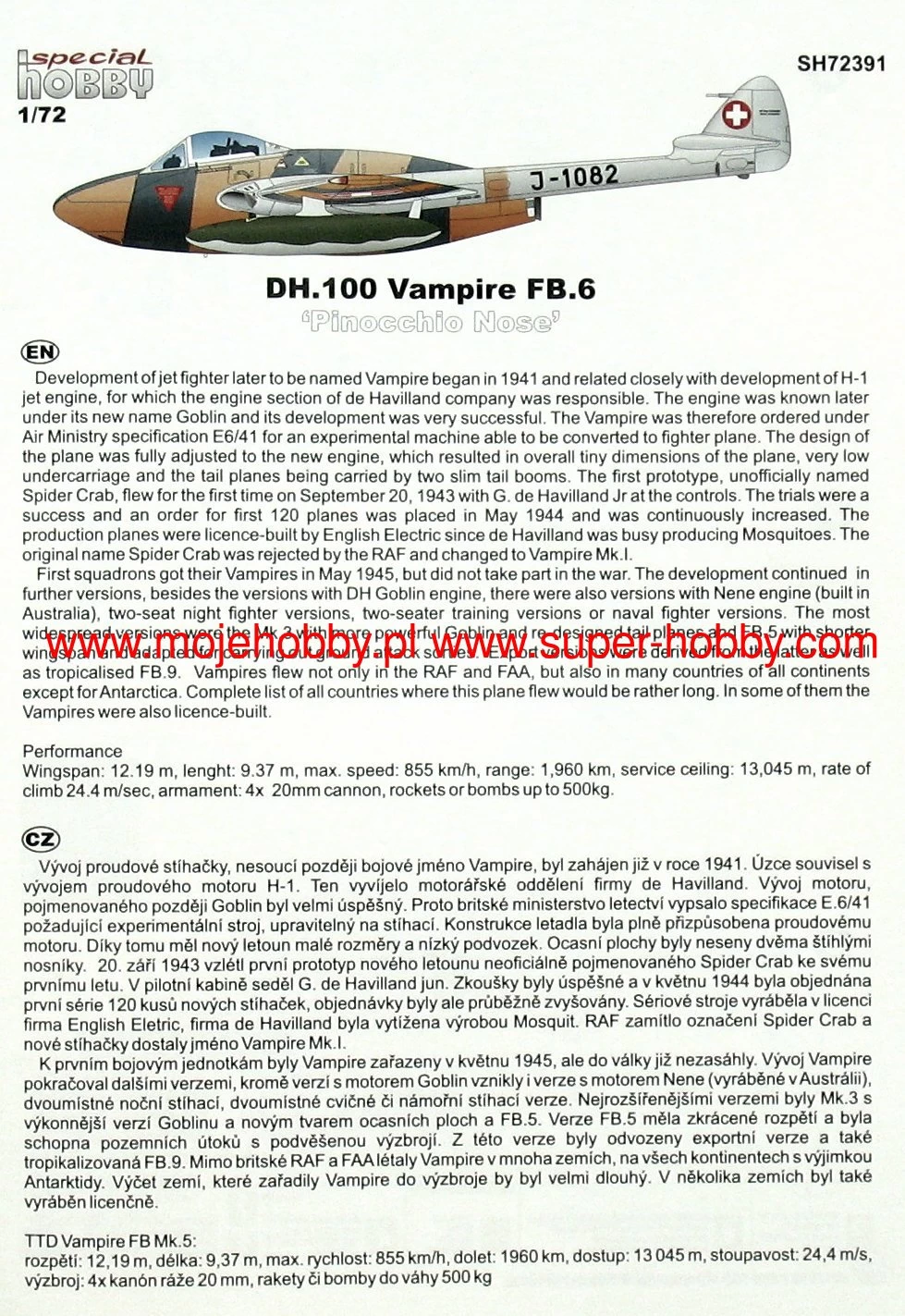 Special Hobby 72391 DH.100 Vampire 6 "Pinocchio Nose" 5 Special Hobby 72391 DH.100 Vampire 6 "Pinocchio Nose" - Image 5