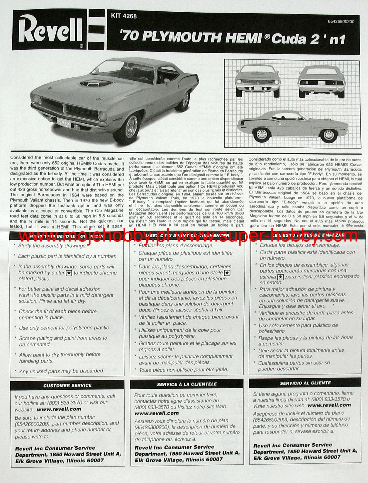 Monogram 4268 '70 Plymouth Hemi Cuda 2n1 8 Monogram 4268 '70 Plymouth Hemi Cuda 2n1 - Image 8