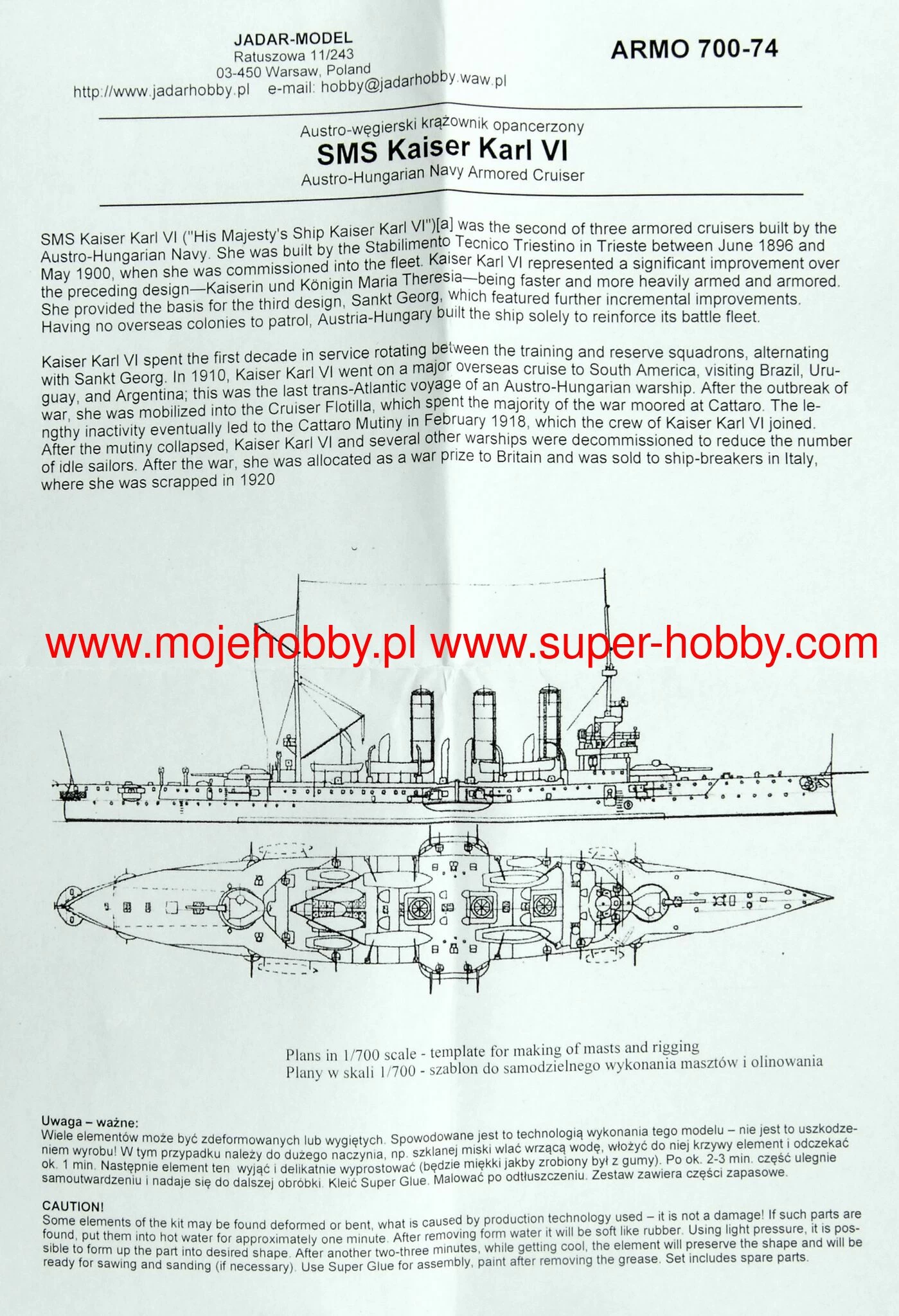 Armo 700-74 SMS Kaiser Karl VI Austro-Hungarian Armored Cruiser 3 Armo 700-74 SMS Kaiser Karl VI Austro-Hungarian Armored Cruiser - Image 3