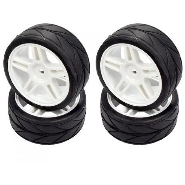 APEX RC 1/10 Onroad White 5 Spoke Mounted Wheels & Tires (4)
