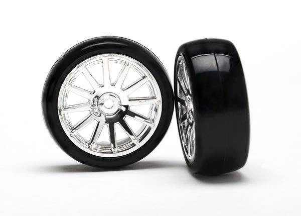 Traxxas 12-spoke Chrome Wheels, Slick Tires (assembled) (2) 1 Traxxas 12-spoke Chrome Wheels, Slick Tires (assembled) (2)